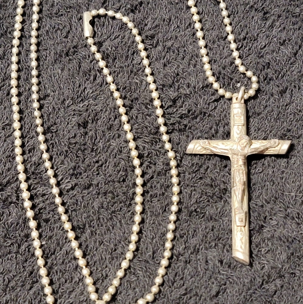 2" Silver Crucifix on Metal Chain